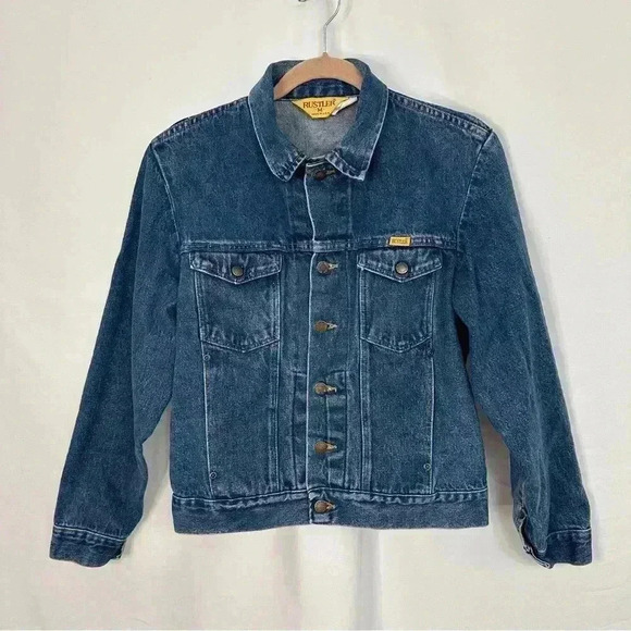 Vintage Rustler Jacket Medium Wash Boxy Crop Denim Trucker Jean Womens Medium - Picture 1 of 13